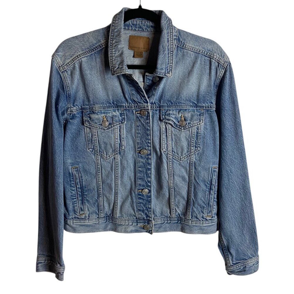 American Eagle Women's Size M Jean Jacket Denim Light Wash Cropped Western Boho
